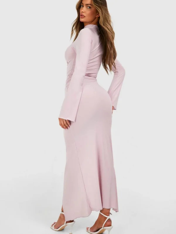 Outlet 2 Outlet -BamBam Fashion Shop female rose slinky ruched long sleeve maxi dress 1
