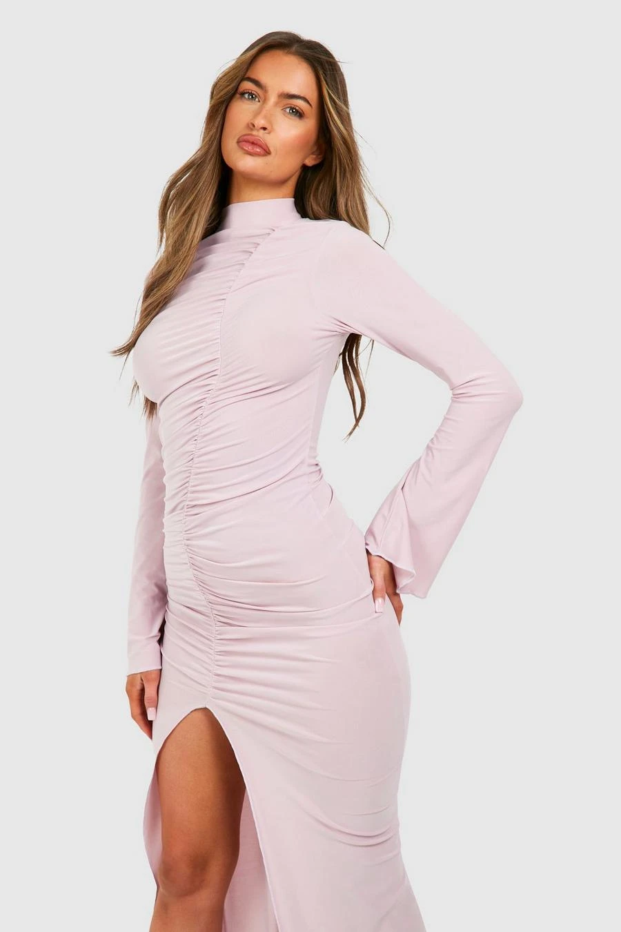 BOOHOO Slinky Ruched Long Sleeve Maxi Dress 4 BOOHOO Slinky Ruched Long Sleeve Maxi Dress - Image 4