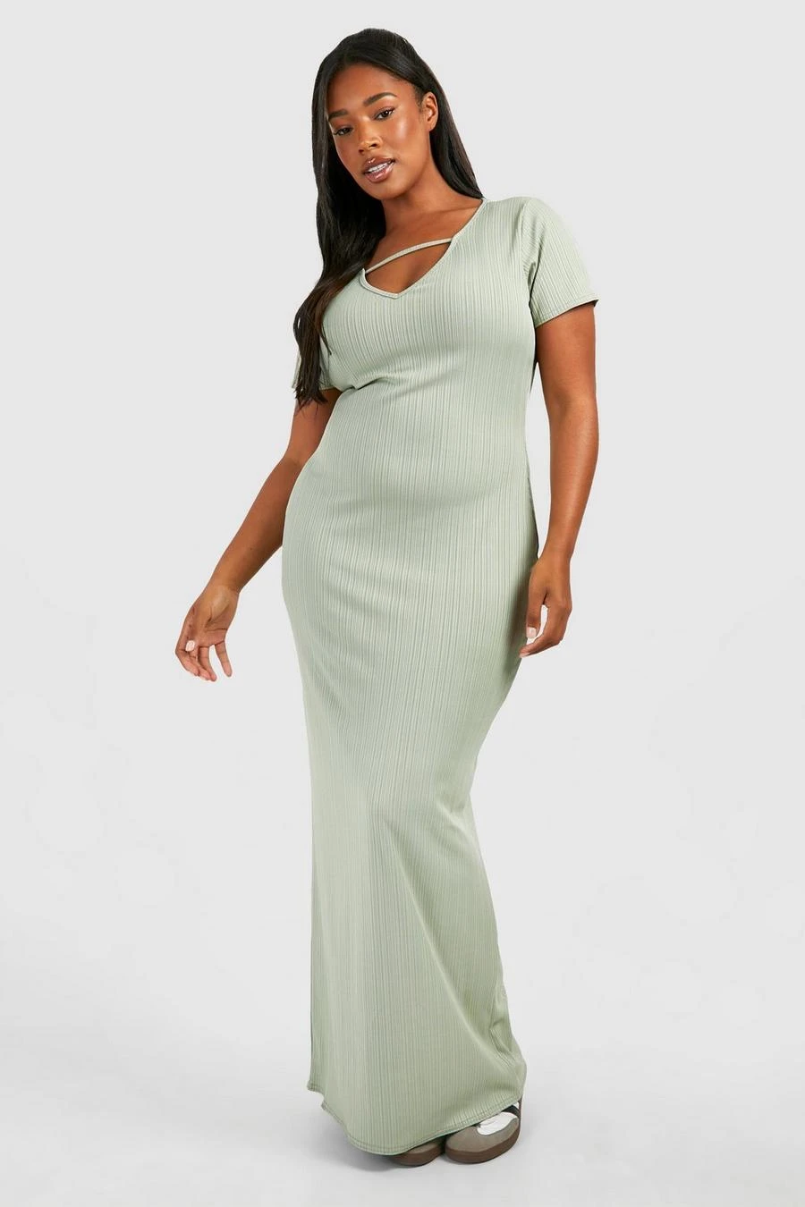 BOOHOO Plus Rib Strap Detail Column Maxi Dress 3 BOOHOO Plus Rib Strap Detail Column Maxi Dress - Image 3