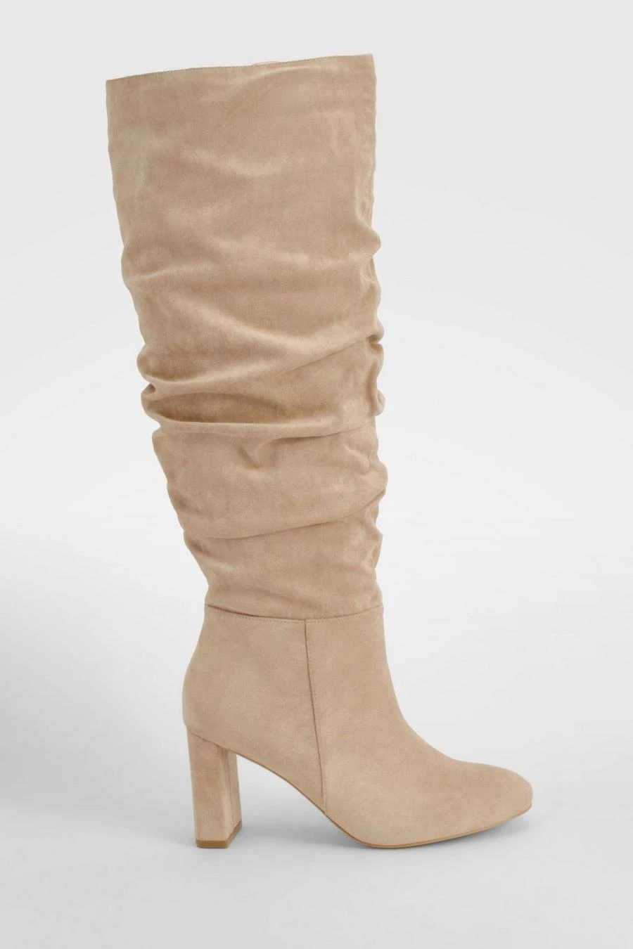 BOOHOO Wide Fit Faux Suede Ruched Detail Block Heel Boots 2 BOOHOO Wide Fit Faux Suede Ruched Detail Block Heel Boots - Image 2