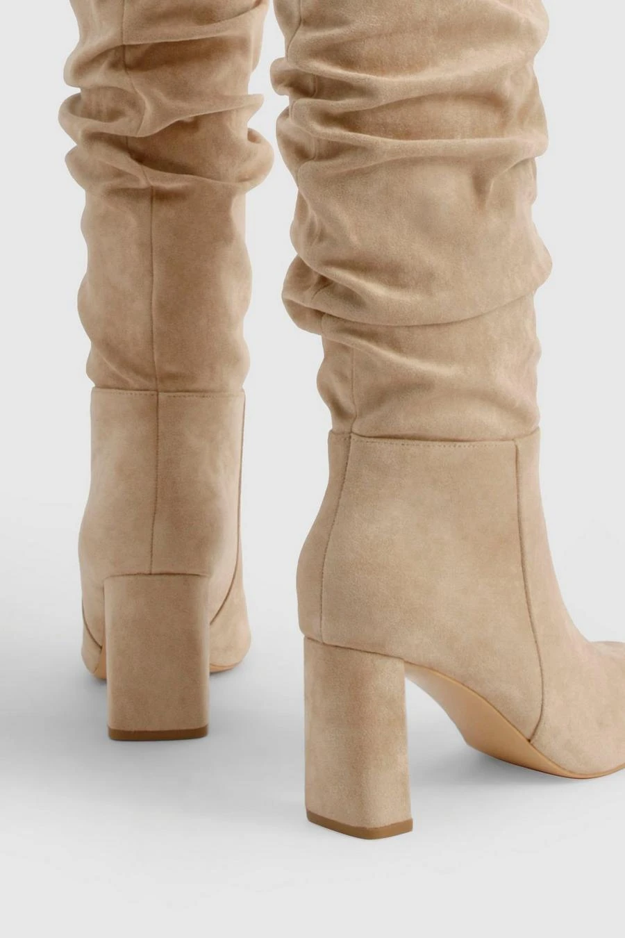 BOOHOO Wide Fit Faux Suede Ruched Detail Block Heel Boots 3 BOOHOO Wide Fit Faux Suede Ruched Detail Block Heel Boots - Image 3