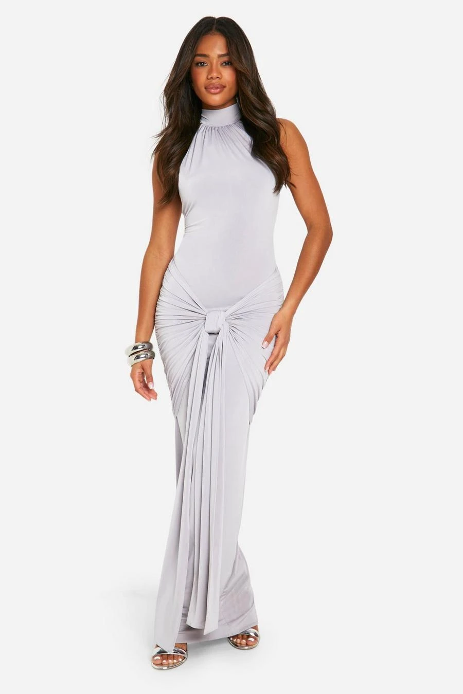 BOOHOO Halterneck Tie Front Slinky Maxi Dress 3 BOOHOO Halterneck Tie Front Slinky Maxi Dress - Image 3