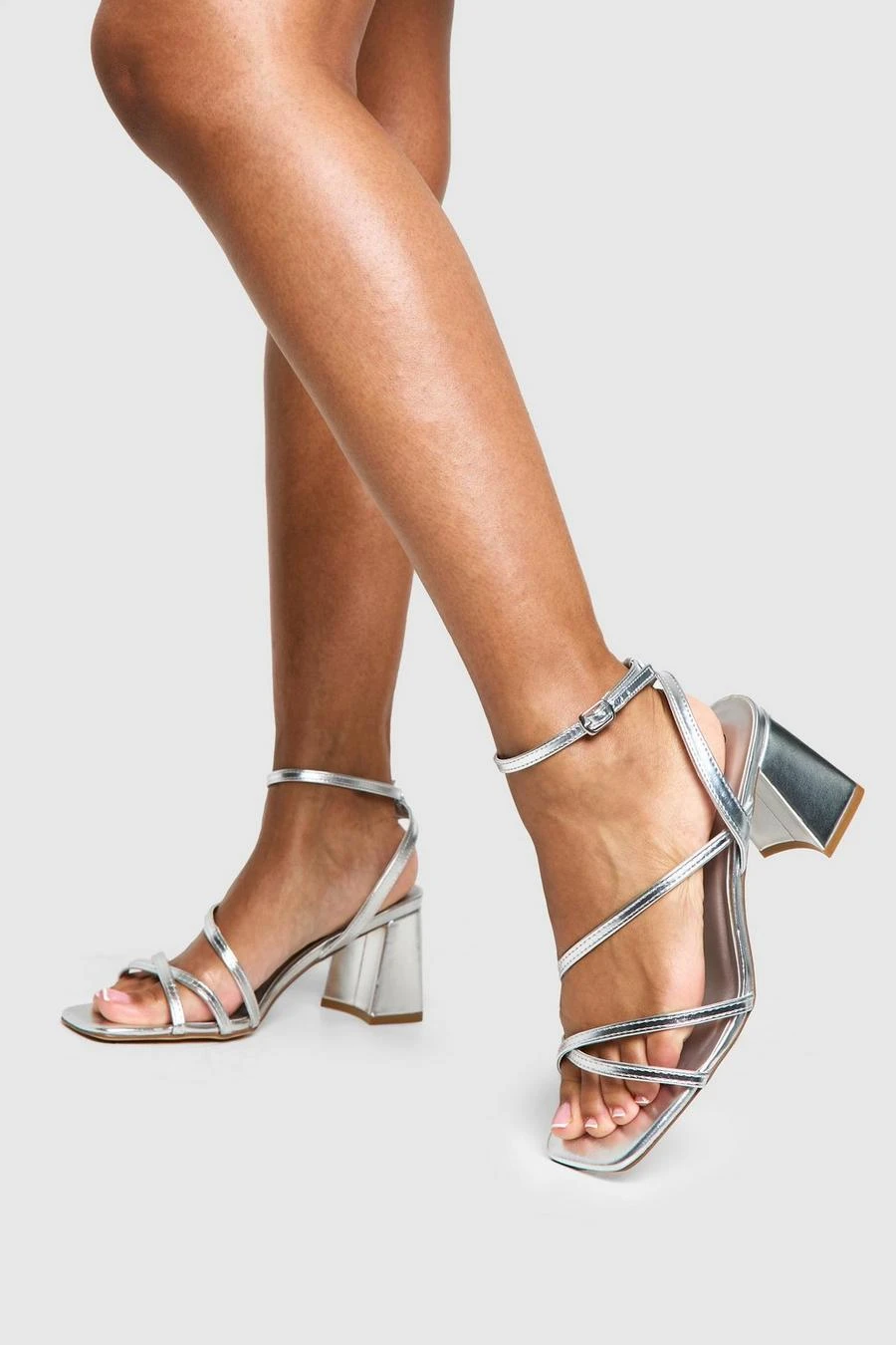 BOOHOO Metallic Mid Block Heel Strappy Heels 1 BOOHOO Metallic Mid Block Heel Strappy Heels