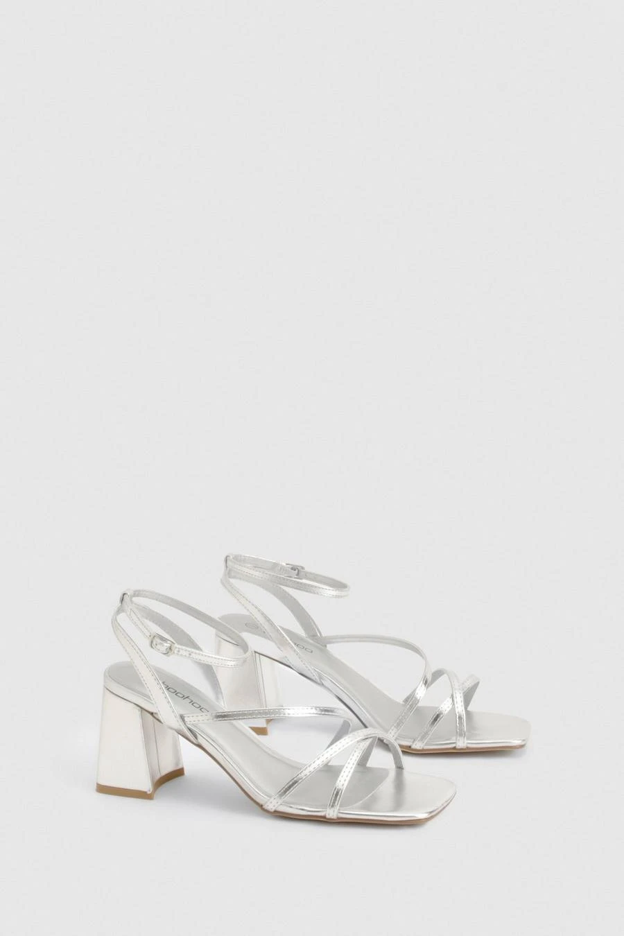 BOOHOO Metallic Mid Block Heel Strappy Heels 2 BOOHOO Metallic Mid Block Heel Strappy Heels - Image 2