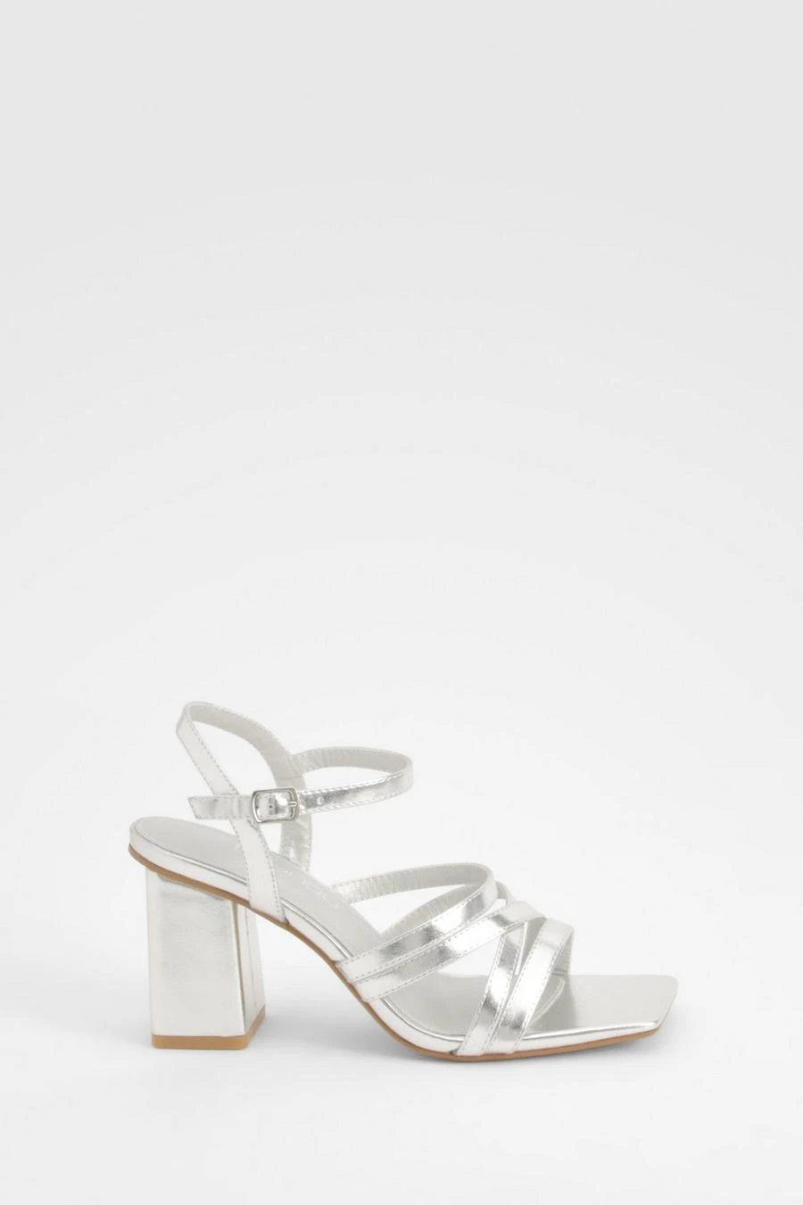BOOHOO Metallic Square Toe Strappy Two Part Block Heels 2 BOOHOO Metallic Square Toe Strappy Two Part Block Heels - Image 2