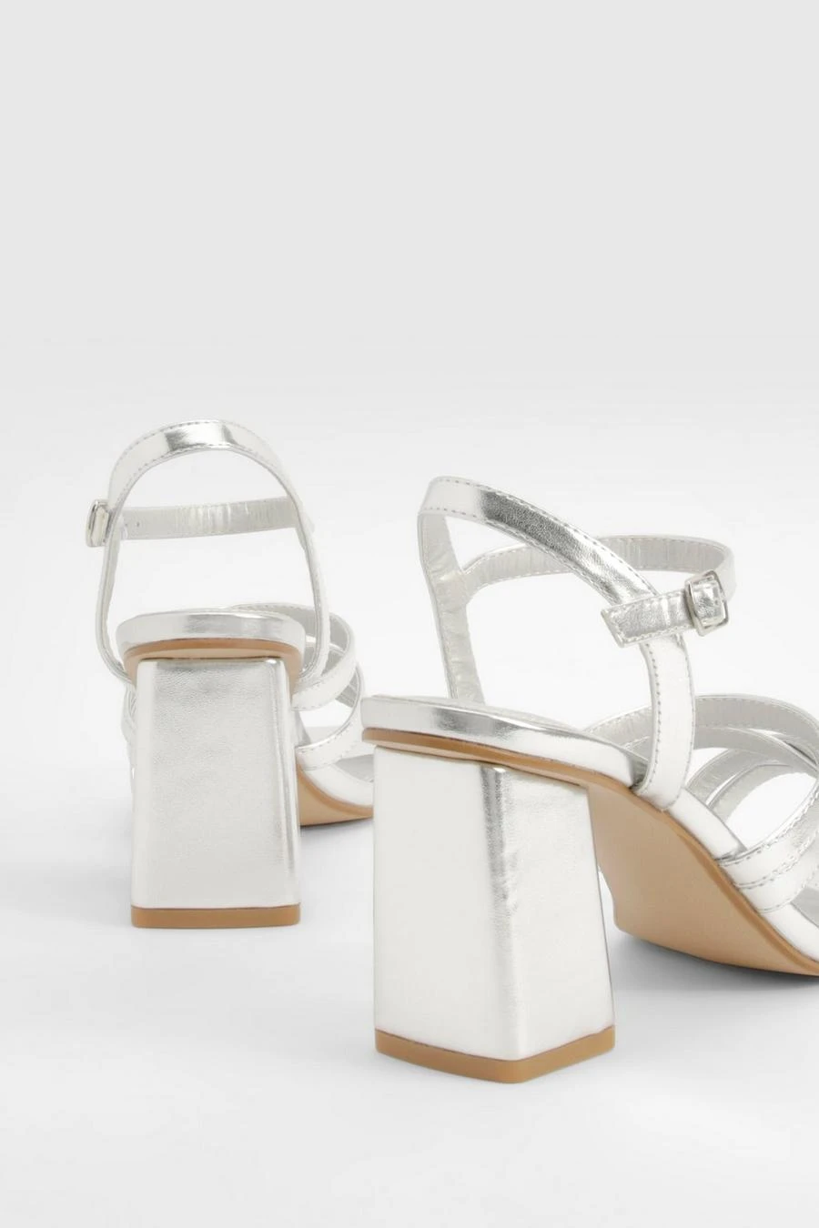BOOHOO Metallic Square Toe Strappy Two Part Block Heels 3 BOOHOO Metallic Square Toe Strappy Two Part Block Heels - Image 3