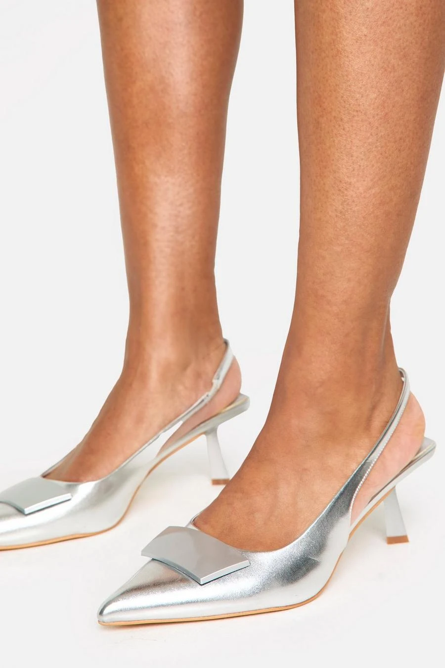 BOOHOO Metallic Trim Detail Slingback Court Shoes 1 BOOHOO Metallic Trim Detail Slingback Court Shoes