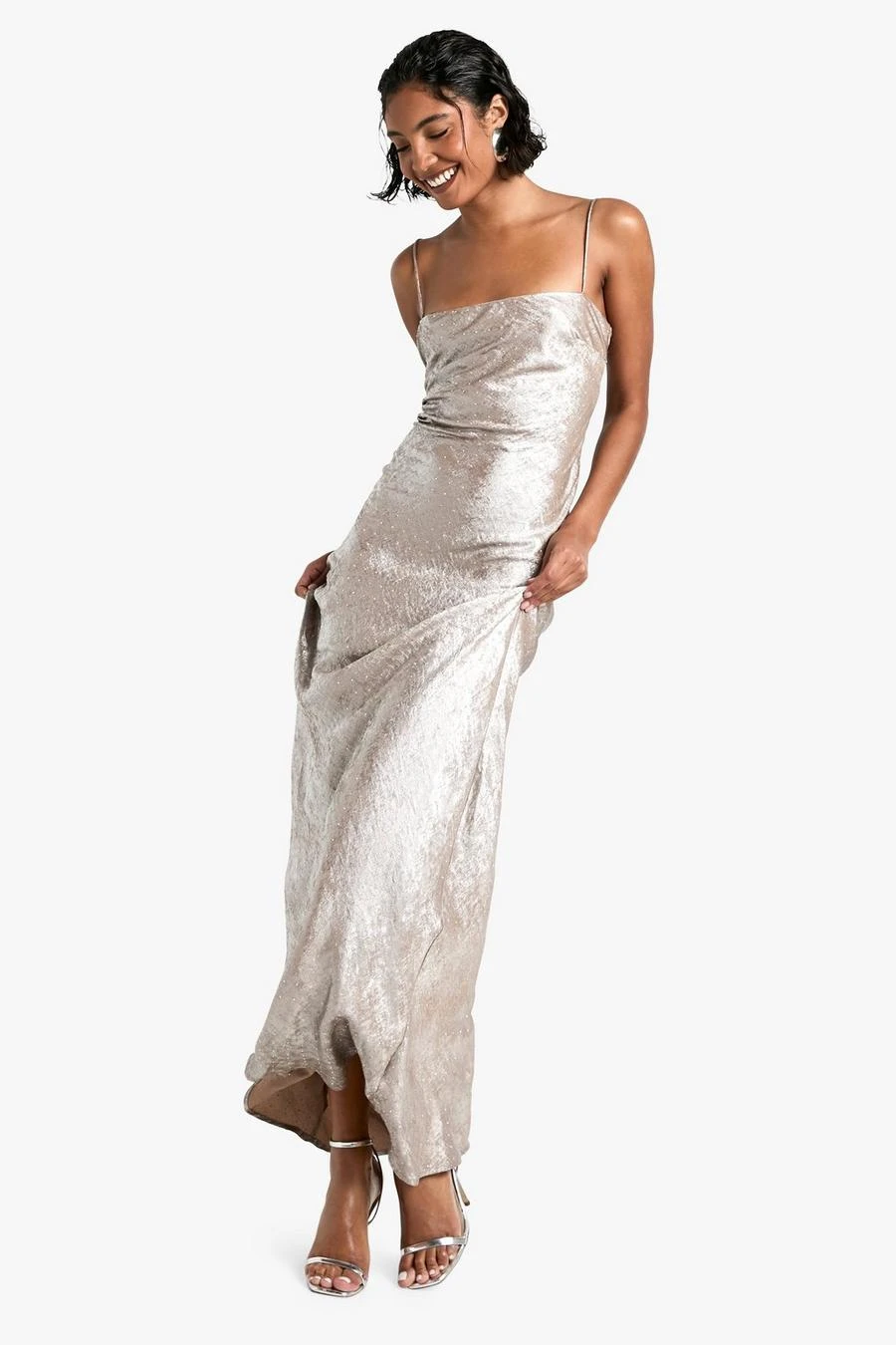 BOOHOO Tall Diamante Satin Maxi Slip Dress 3 BOOHOO Tall Diamante Satin Maxi Slip Dress - Image 3