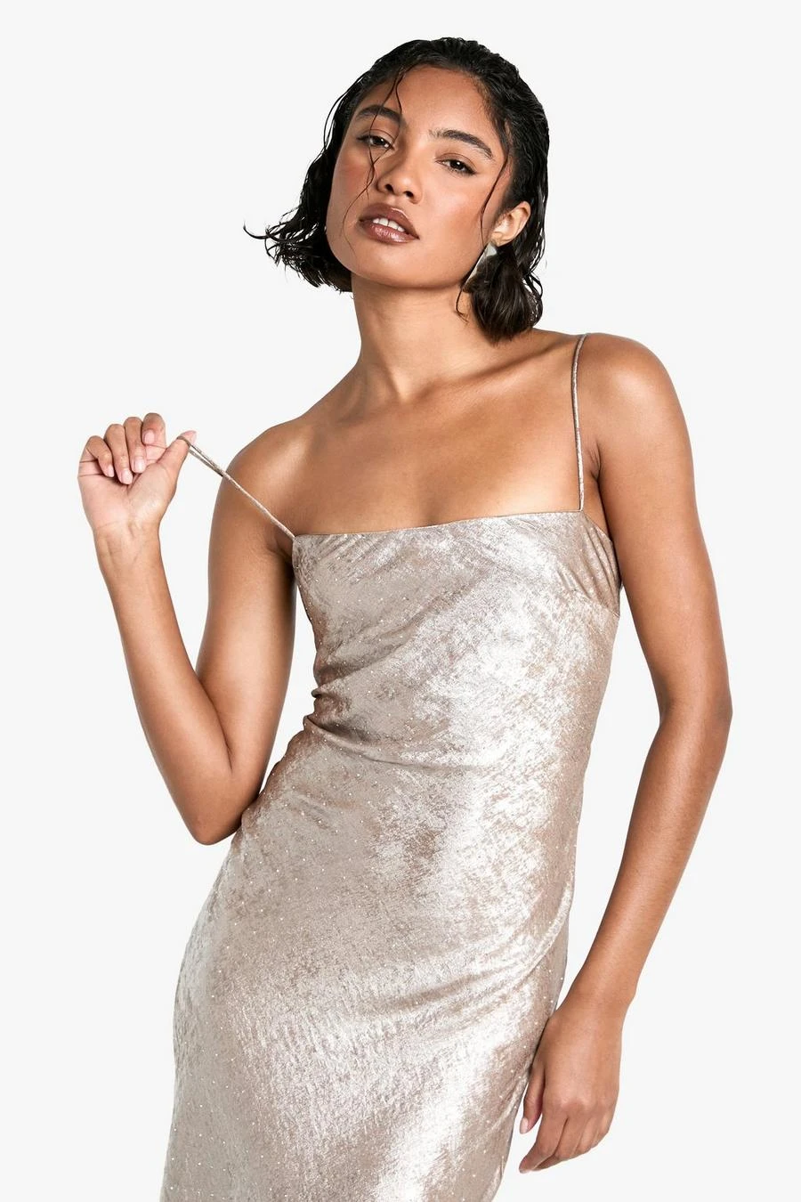 BOOHOO Tall Diamante Satin Maxi Slip Dress 4 BOOHOO Tall Diamante Satin Maxi Slip Dress - Image 4