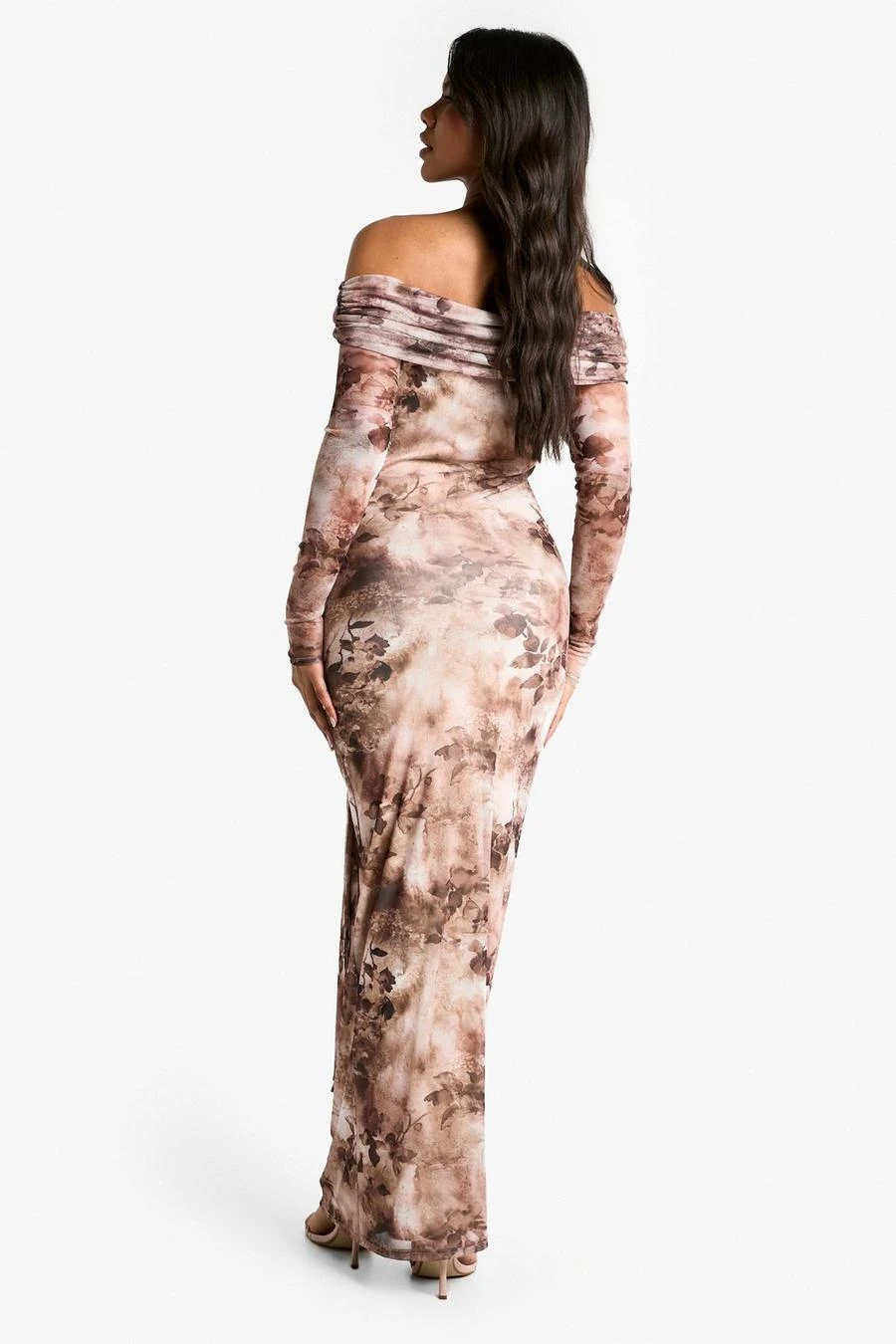 BOOHOO Abstract Bardot Mesh Long Sleeve Maxi Dress 2 BOOHOO Abstract Bardot Mesh Long Sleeve Maxi Dress - Image 2