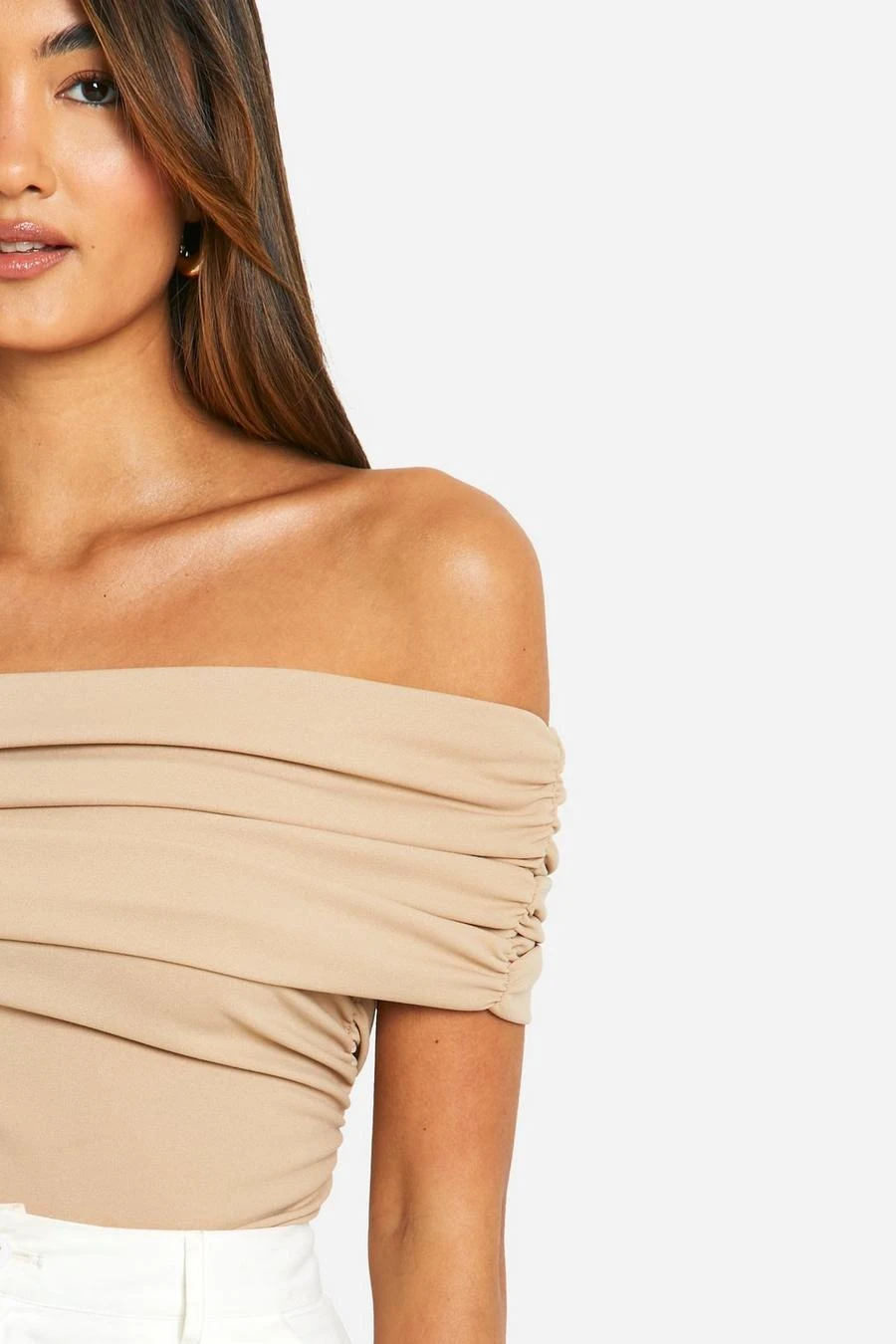 BOOHOO Crepe Bardot Ruched Top 4 BOOHOO Crepe Bardot Ruched Top - Image 4