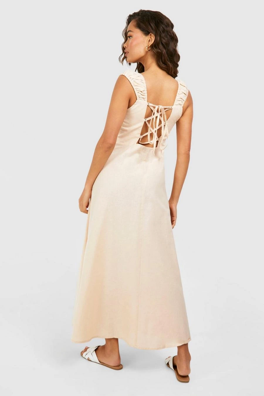 BOOHOO Linen Look Split Midi Dress 2 BOOHOO Linen Look Split Midi Dress - Image 2