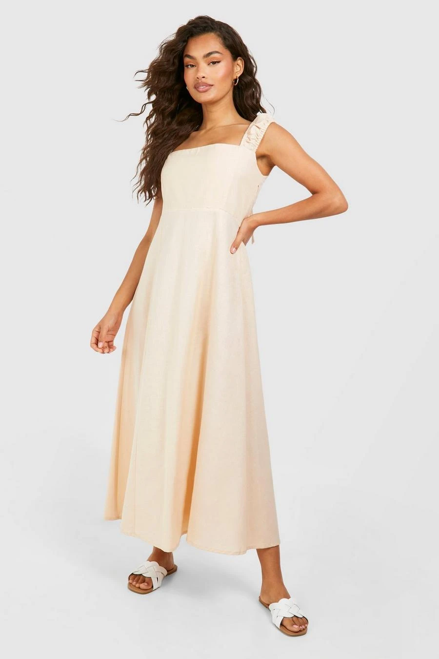 BOOHOO Linen Look Split Midi Dress 3 BOOHOO Linen Look Split Midi Dress - Image 3