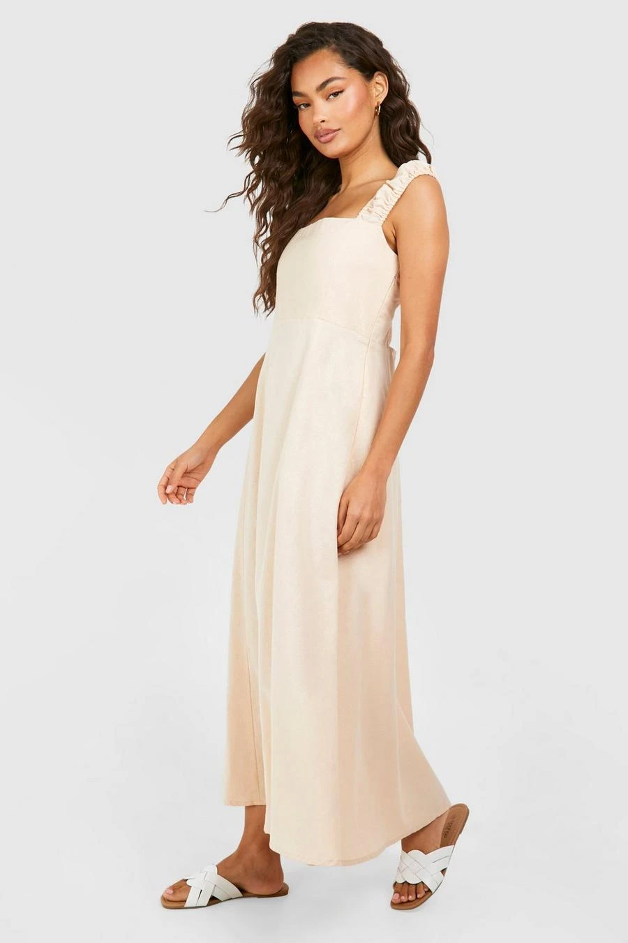 BOOHOO Linen Look Split Midi Dress 1 BOOHOO Linen Look Split Midi Dress