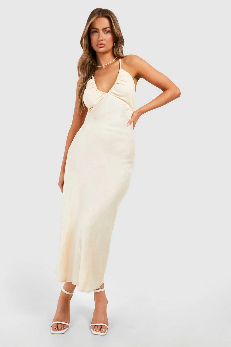 BOOHOO Linen Look Strappy Midaxi Dress 1 BOOHOO Linen Look Strappy Midaxi Dress