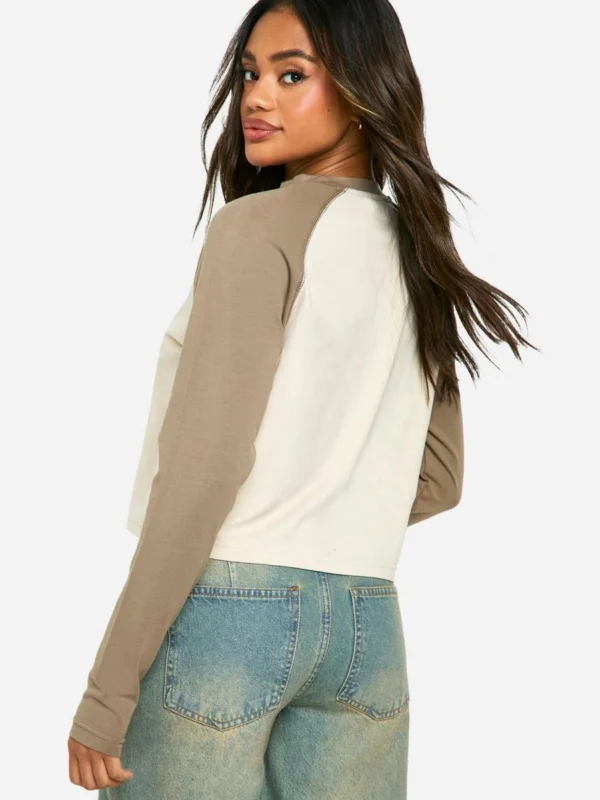 BamBam Fashion Shop -BamBam Fashion Shop female stone long sleeve printed jersey raglan top 1