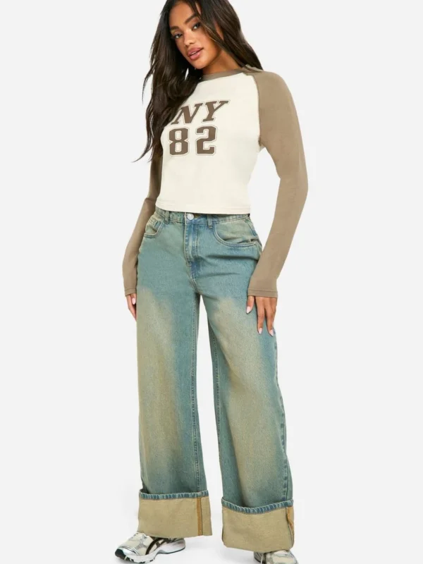 BamBam Fashion Shop -BamBam Fashion Shop female stone long sleeve printed jersey raglan top 2