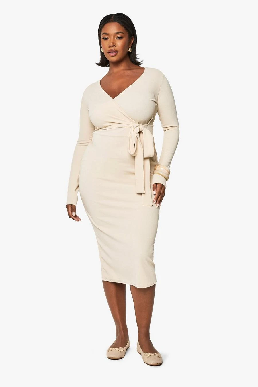 BOOHOO Plus Rib Wrap Midi Dress 1 BOOHOO Plus Rib Wrap Midi Dress