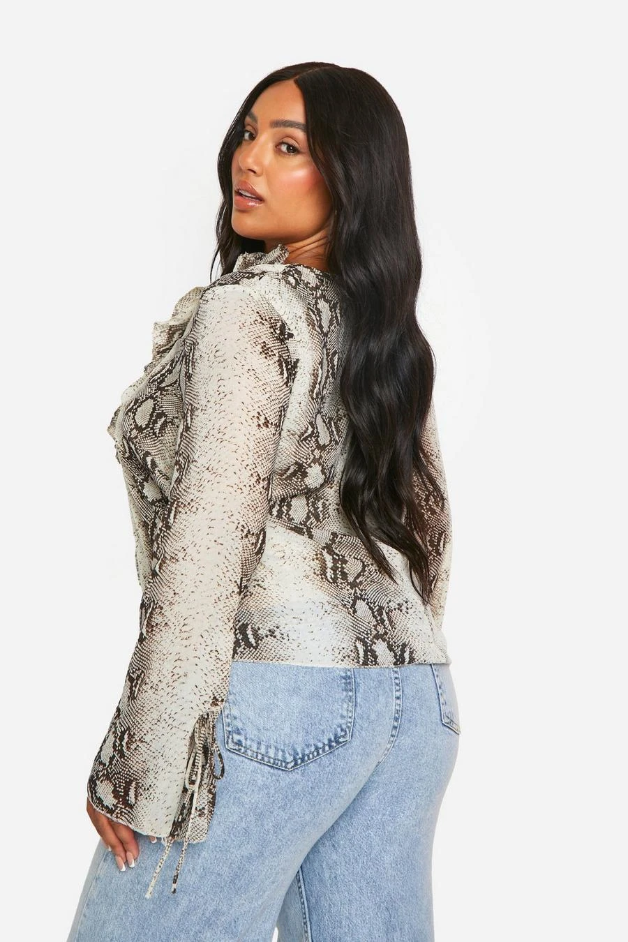 BOOHOO Plus Snake Chiffon Ruffle Blouse 2 BOOHOO Plus Snake Chiffon Ruffle Blouse - Image 2