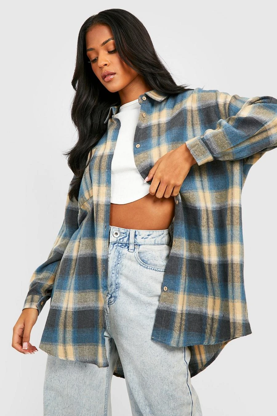 BOOHOO Stone Tall Oversized Check Shirt 3 BOOHOO Stone Tall Oversized Check Shirt - Image 3