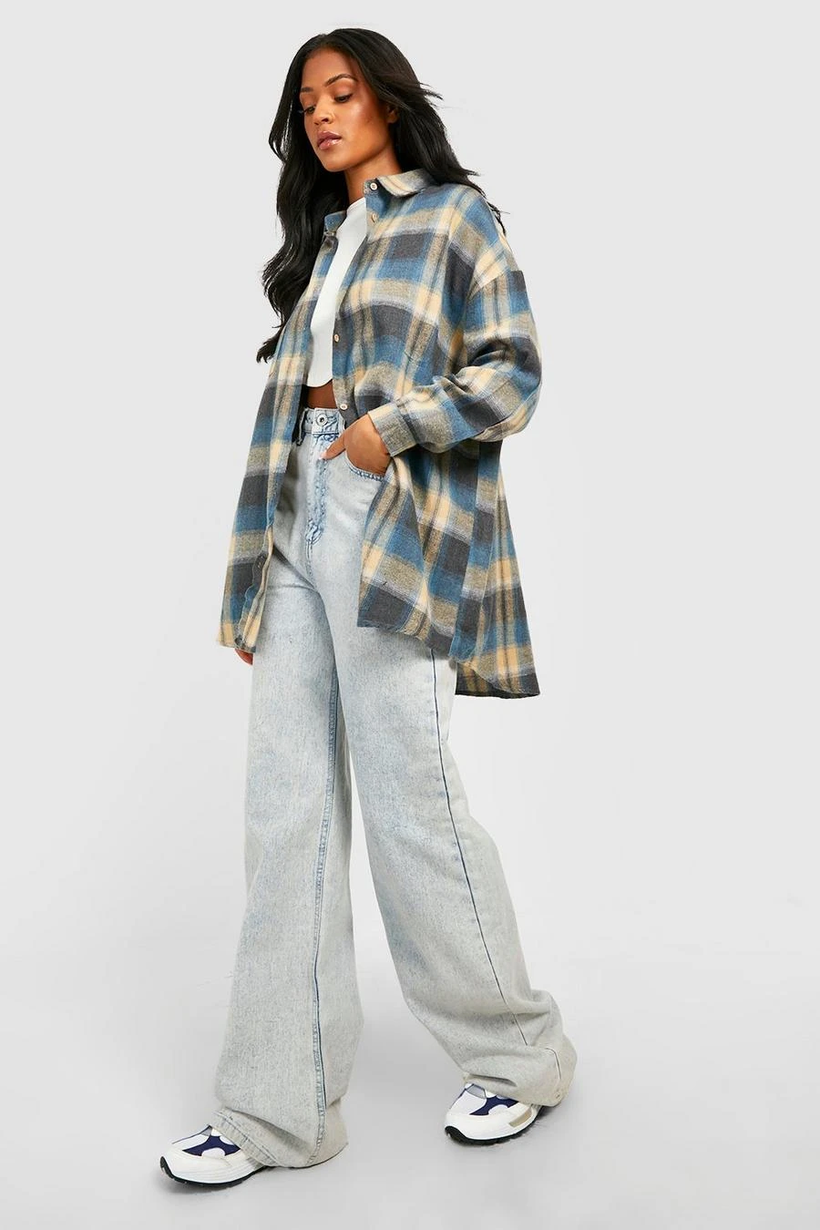 BOOHOO Stone Tall Oversized Check Shirt 1 BOOHOO Stone Tall Oversized Check Shirt