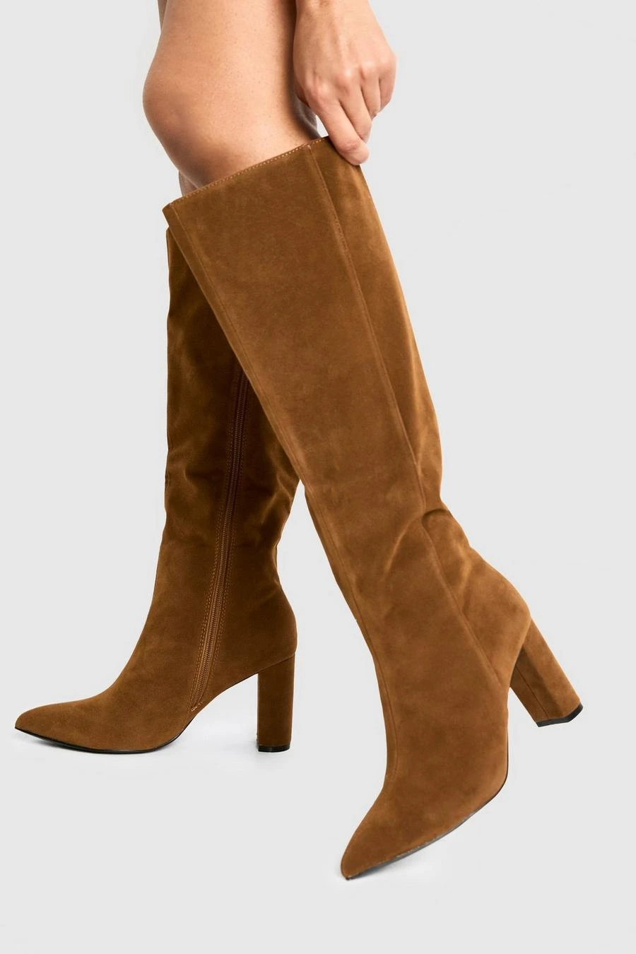 BOOHOO Faux Suede Wide Fit Pointed Toe Knee High Boots 1 BOOHOO Faux Suede Wide Fit Pointed Toe Knee High Boots