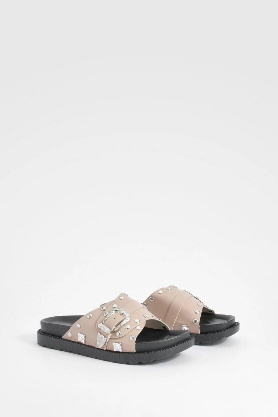 BOOHOO Western Detail Buckle Footbed Sliders 1 BOOHOO Western Detail Buckle Footbed Sliders