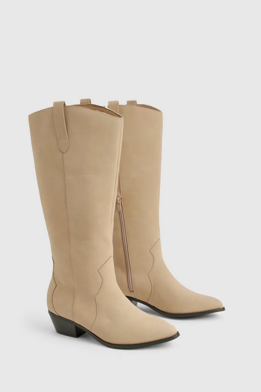 BOOHOO Wide Fit Nubuck Western Style Knee High Boots 2 BOOHOO Wide Fit Nubuck Western Style Knee High Boots - Image 2
