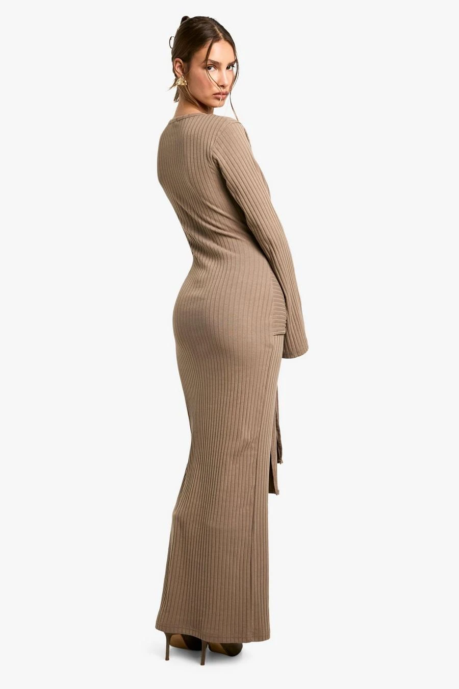 BOOHOO Wide Rib Ruched Tie Maxi Dress 2 BOOHOO Wide Rib Ruched Tie Maxi Dress - Image 2