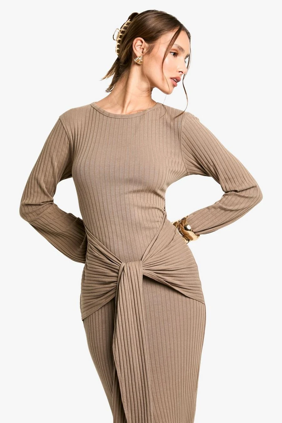 BOOHOO Wide Rib Ruched Tie Maxi Dress 4 BOOHOO Wide Rib Ruched Tie Maxi Dress - Image 4