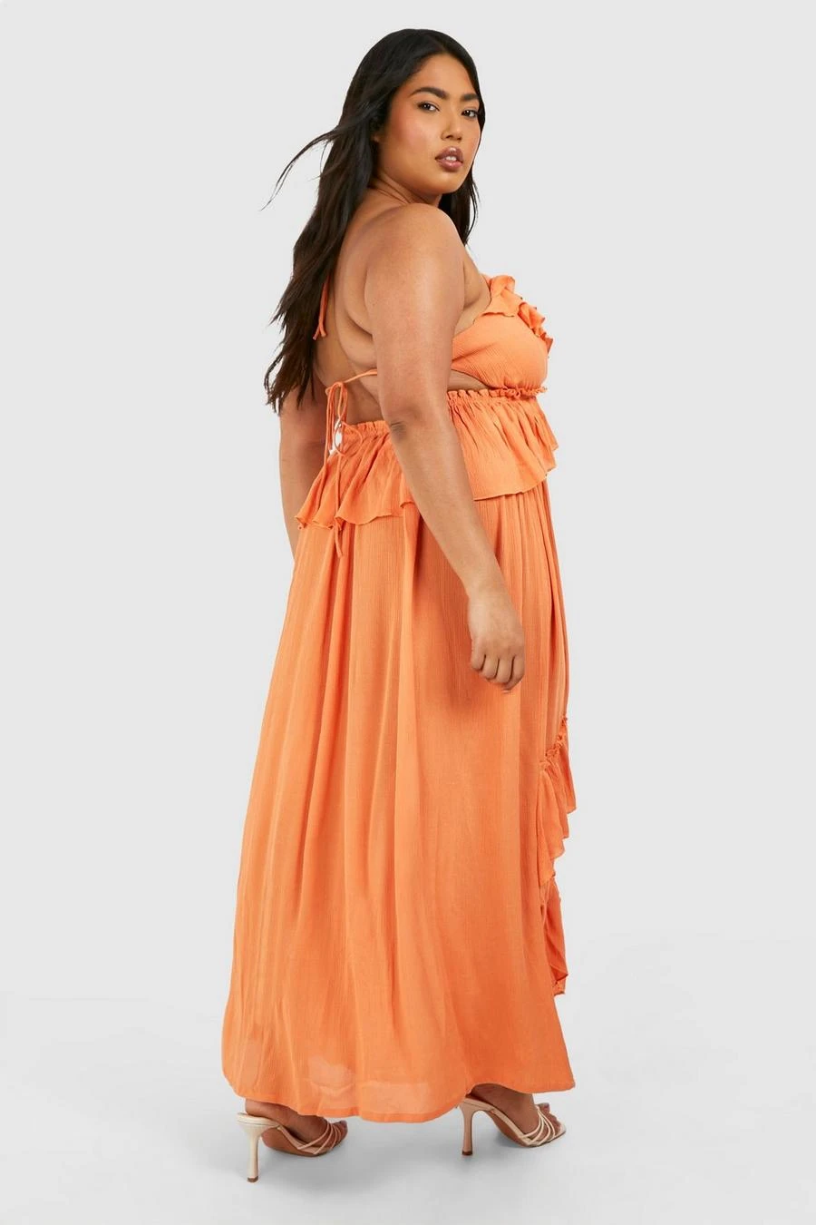 BOOHOO Plus Cheesecloth Ruffle Frill Detail Strappy Maxi Dress 2 BOOHOO Plus Cheesecloth Ruffle Frill Detail Strappy Maxi Dress - Image 2