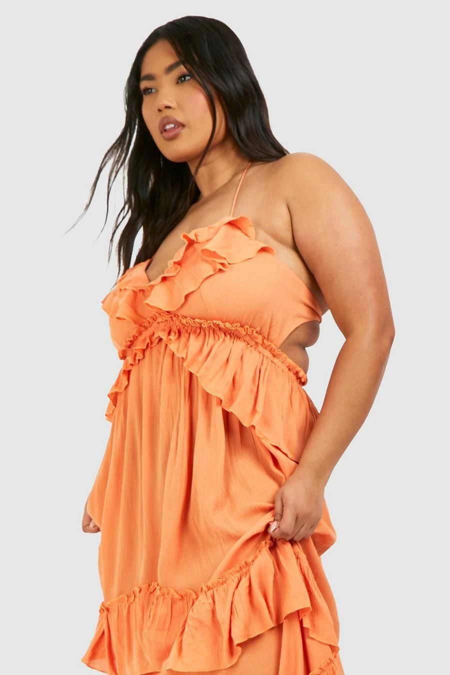 BOOHOO Plus Cheesecloth Ruffle Frill Detail Strappy Maxi Dress 3 BOOHOO Plus Cheesecloth Ruffle Frill Detail Strappy Maxi Dress - Image 3