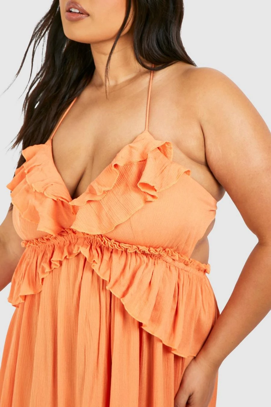 BOOHOO Plus Cheesecloth Ruffle Frill Detail Strappy Maxi Dress 4 BOOHOO Plus Cheesecloth Ruffle Frill Detail Strappy Maxi Dress - Image 4