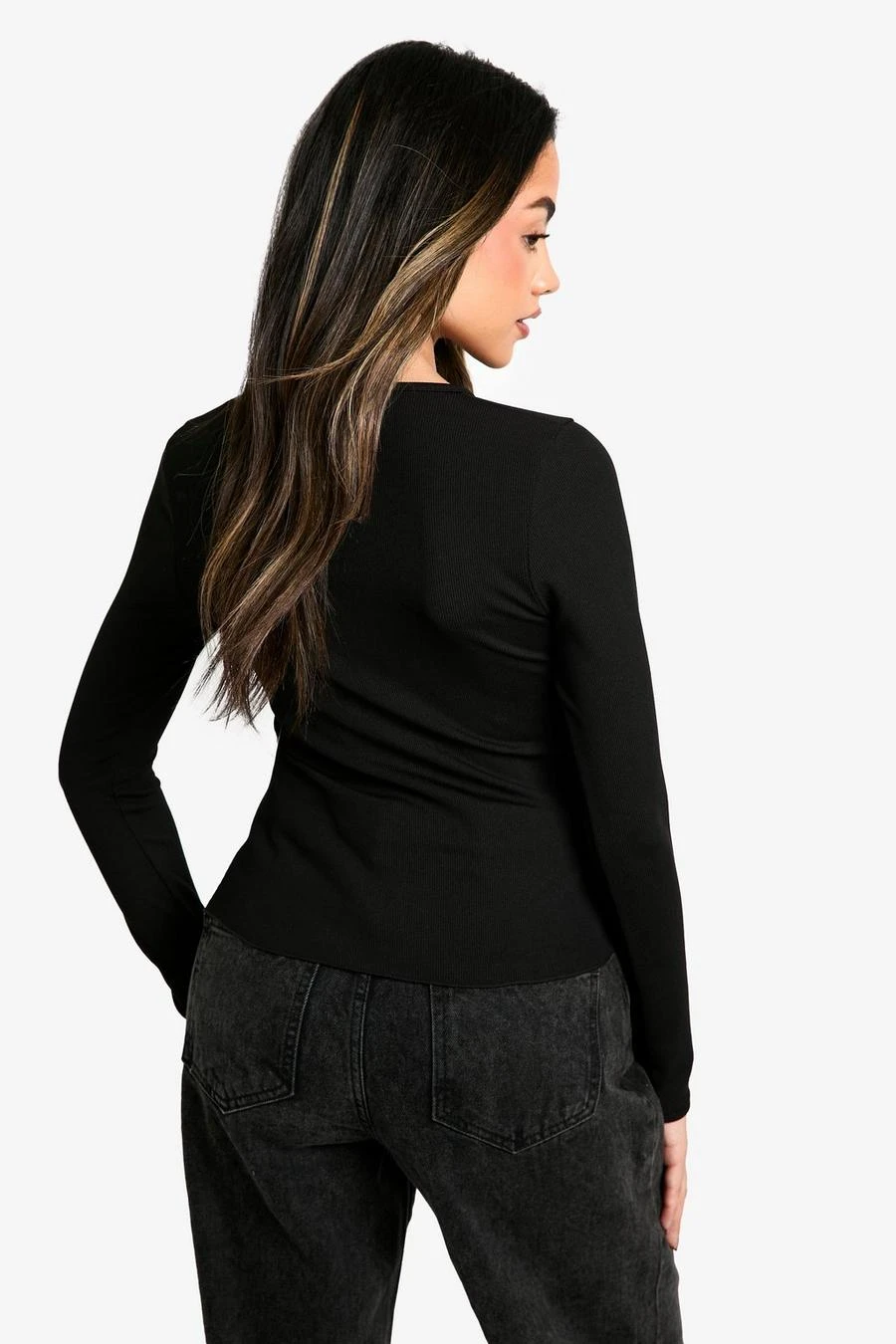 BOOHOO Rib Asym Front Long Sleeve Top 2 BOOHOO Rib Asym Front Long Sleeve Top - Image 2