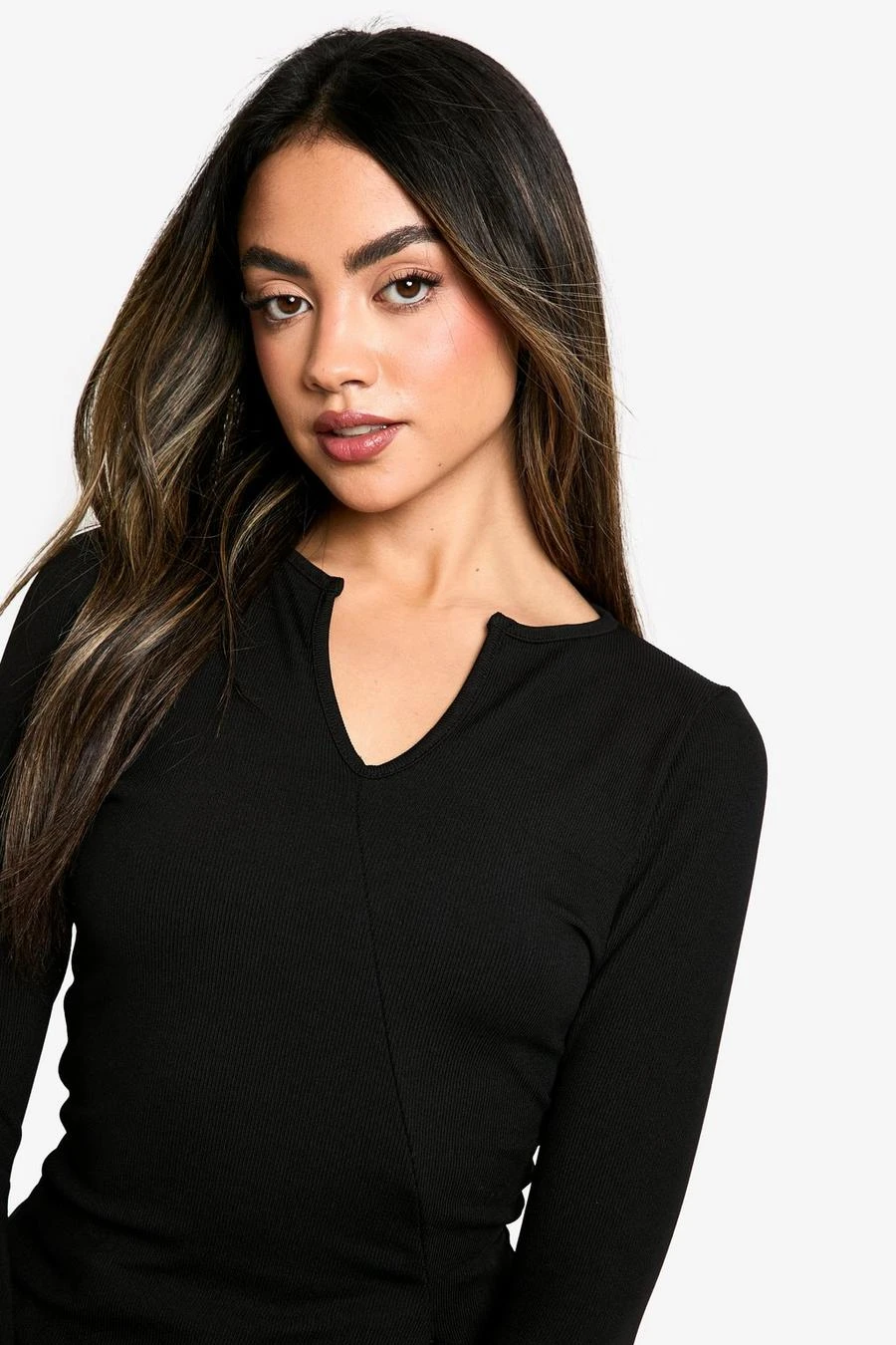 BOOHOO Rib Asym Front Long Sleeve Top 4 BOOHOO Rib Asym Front Long Sleeve Top - Image 4