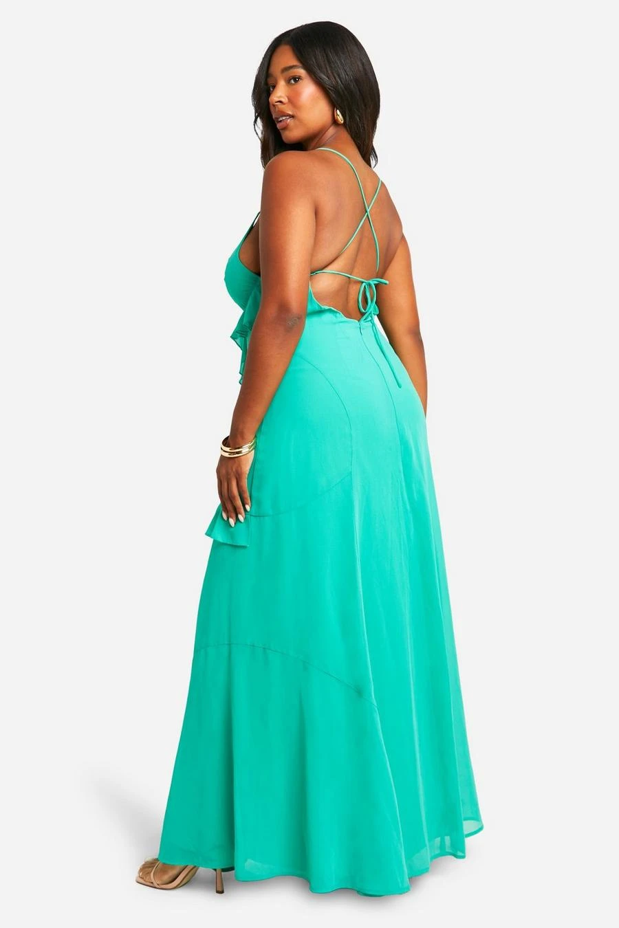 BOOHOO Plus Strappy Cut Out Ruffle Front Maxi Dress 2 BOOHOO Plus Strappy Cut Out Ruffle Front Maxi Dress - Image 2