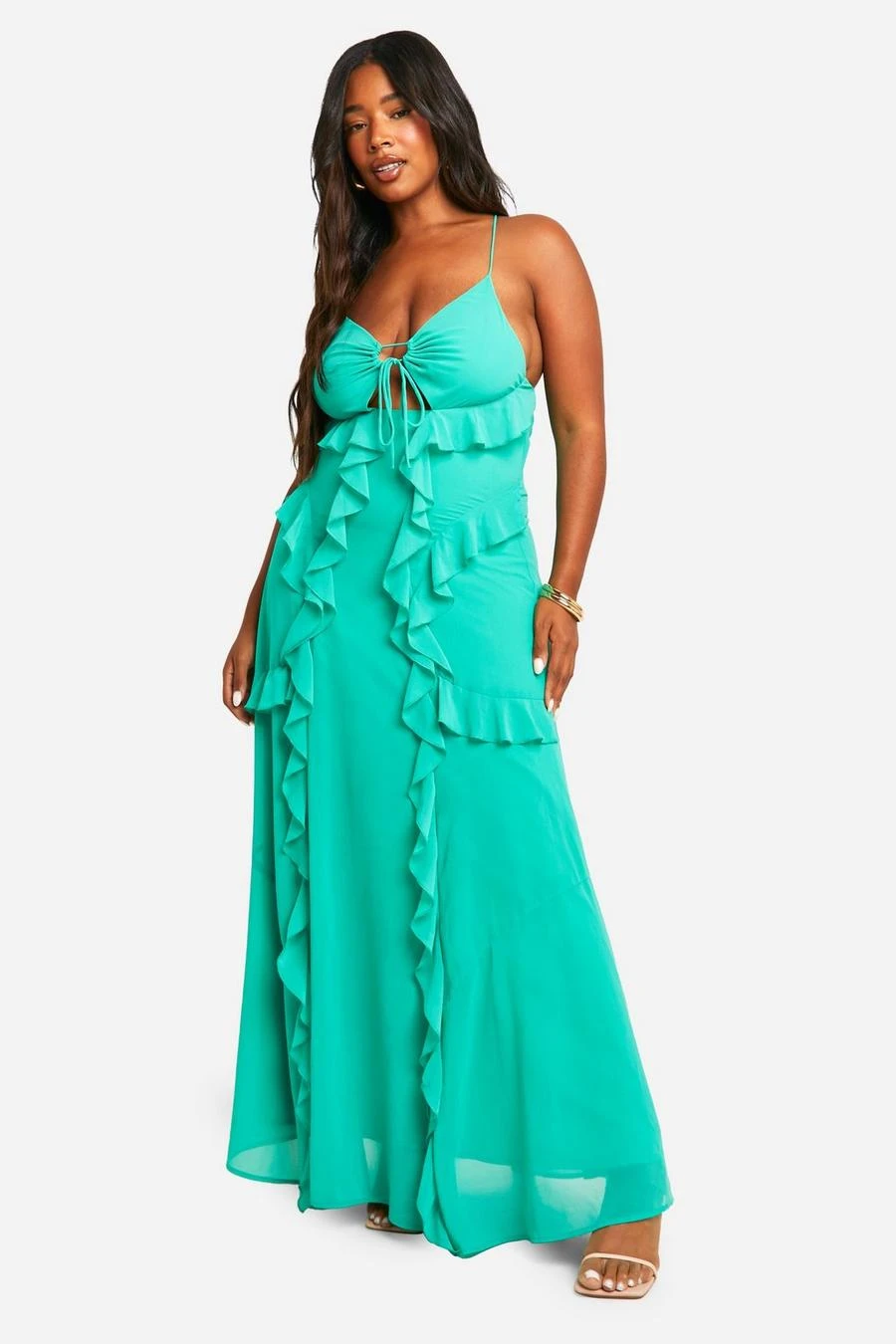 BOOHOO Plus Strappy Cut Out Ruffle Front Maxi Dress 3 BOOHOO Plus Strappy Cut Out Ruffle Front Maxi Dress - Image 3