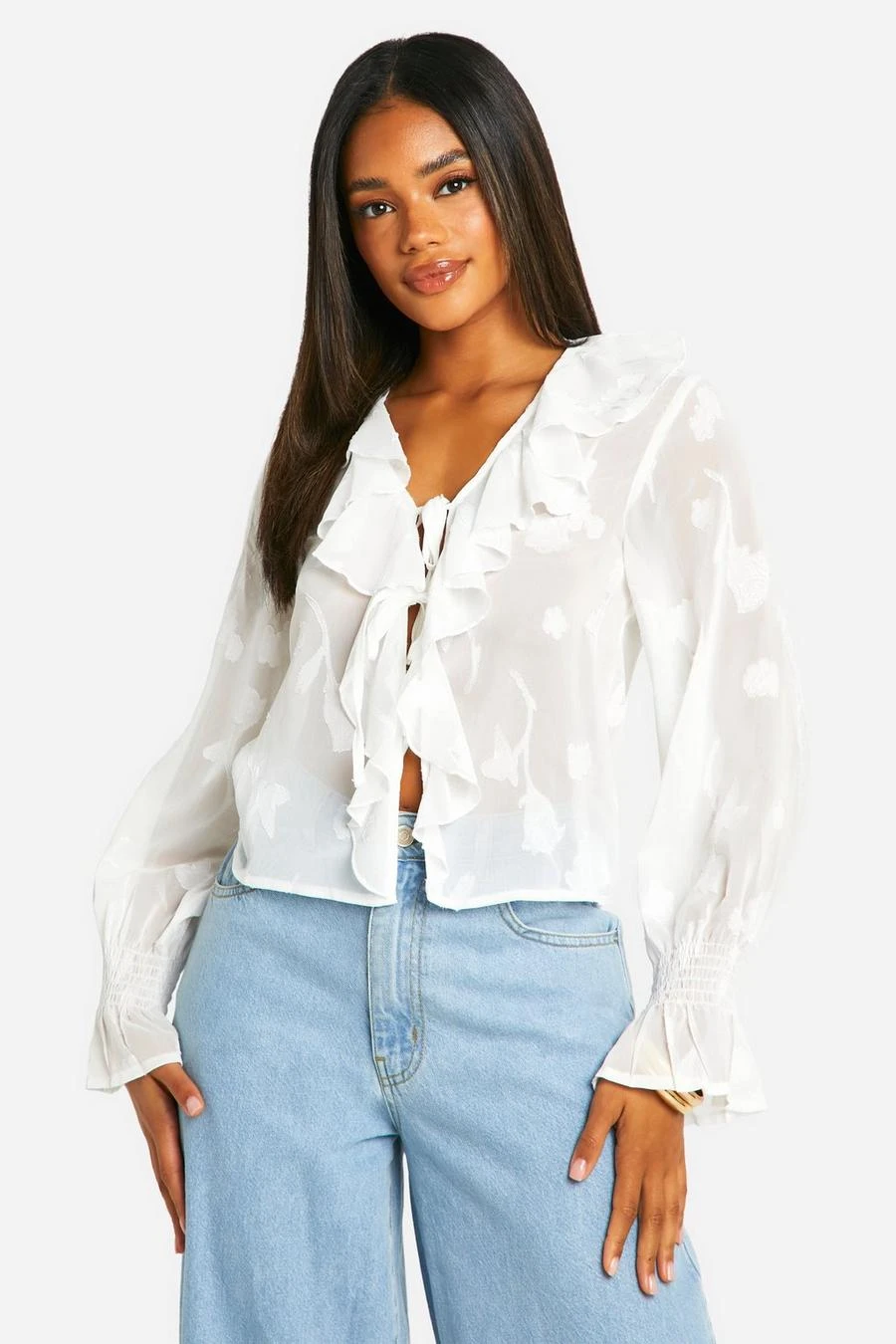 BOOHOO Burnout Ruffle Tie Blouse 1 BOOHOO Burnout Ruffle Tie Blouse