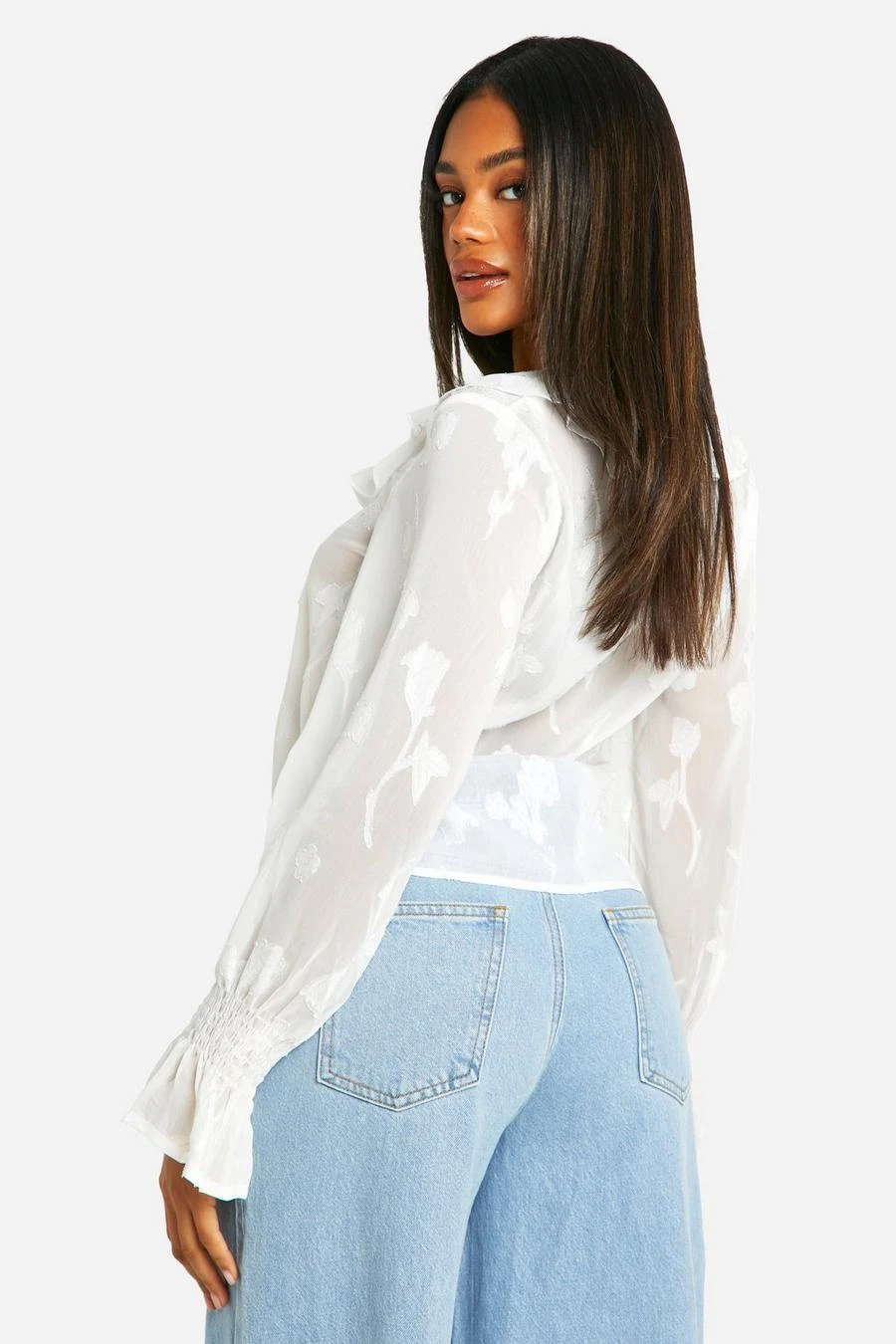 BOOHOO Burnout Ruffle Tie Blouse 2 BOOHOO Burnout Ruffle Tie Blouse - Image 2