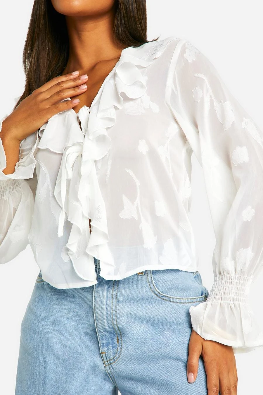 BOOHOO Burnout Ruffle Tie Blouse 4 BOOHOO Burnout Ruffle Tie Blouse - Image 4