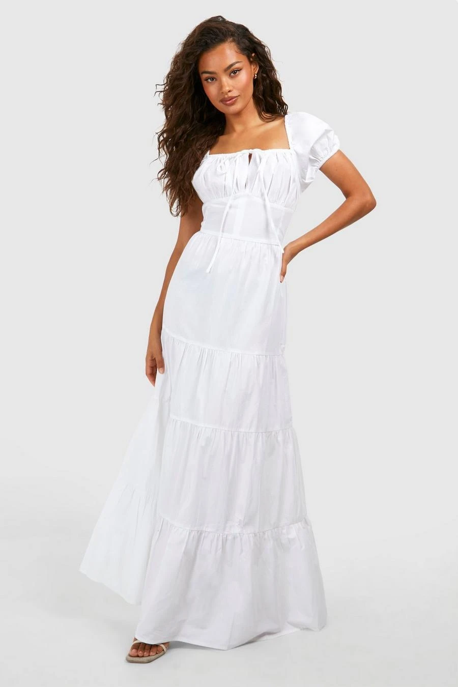 BOOHOO Cotton Poplin Tiered Maxi Dress 1 BOOHOO Cotton Poplin Tiered Maxi Dress