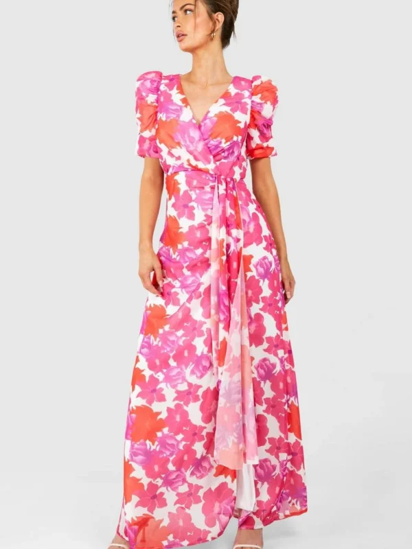 Outlet -BamBam Fashion Shop female white floral print wrap maxi dress 2