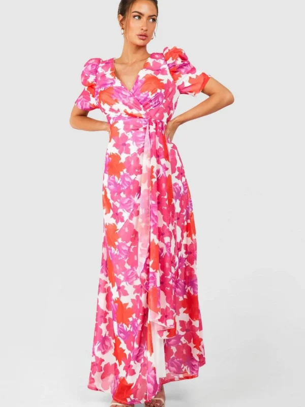 Outlet -BamBam Fashion Shop female white floral print wrap maxi dress