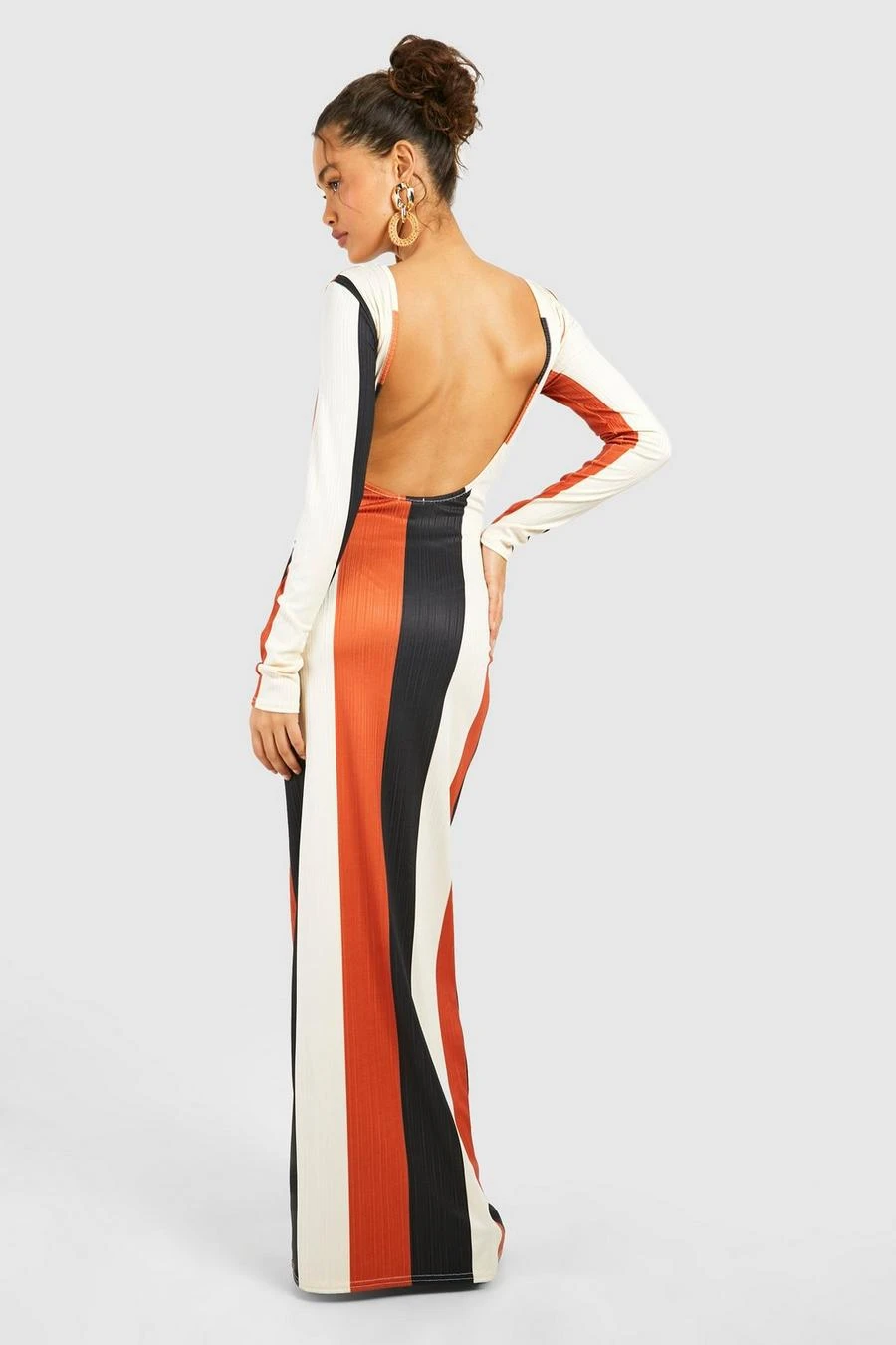 BOOHOO Low Back Scoop Stripe Rib Maxi Dress 2 BOOHOO Low Back Scoop Stripe Rib Maxi Dress - Image 2