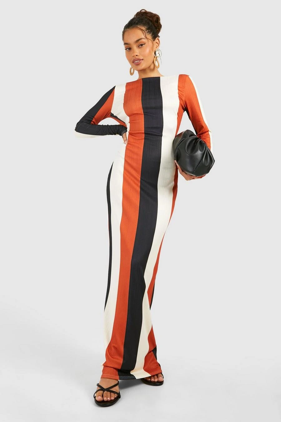 BOOHOO Low Back Scoop Stripe Rib Maxi Dress 3 BOOHOO Low Back Scoop Stripe Rib Maxi Dress - Image 3