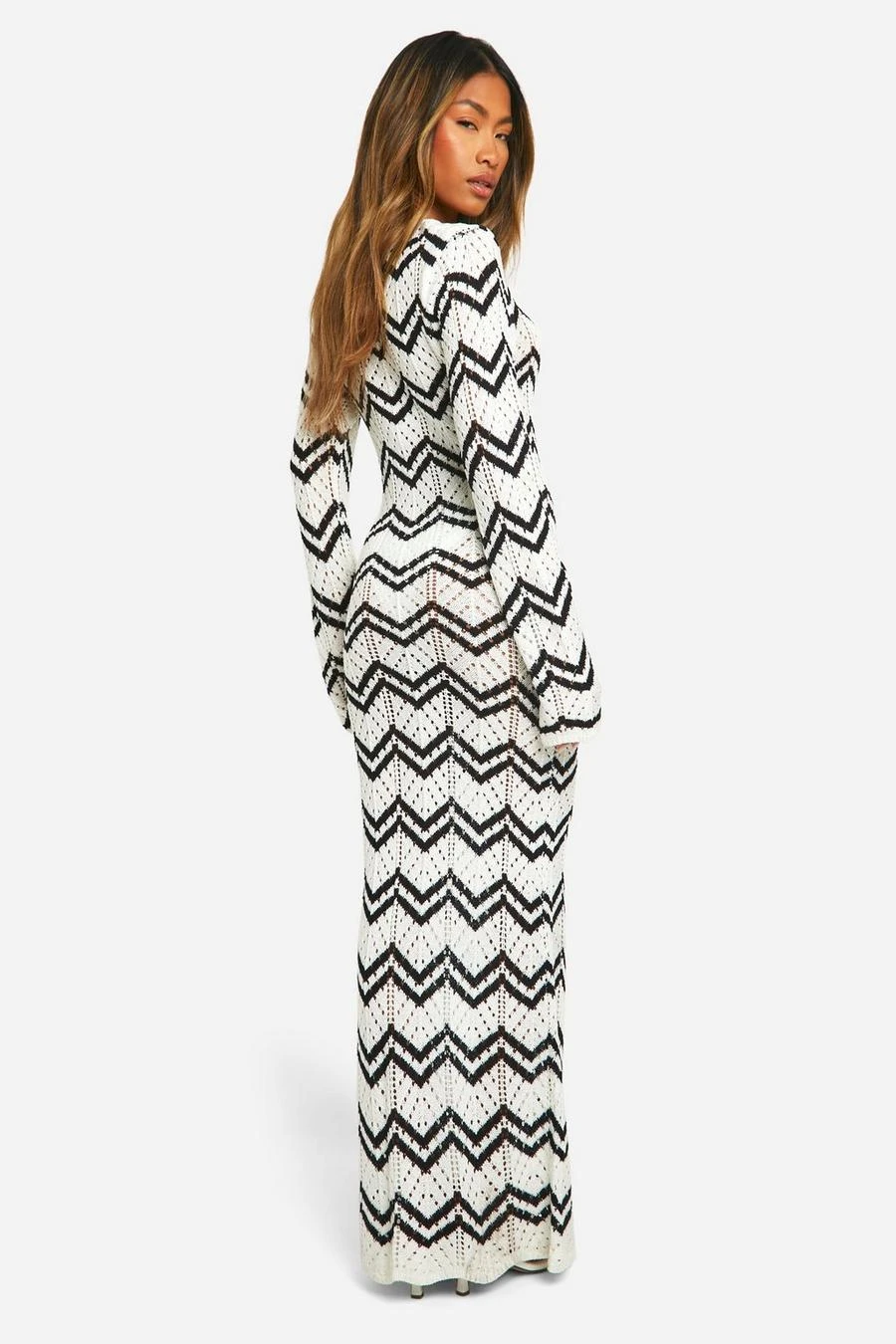 BOOHOO Monochrome Zig Zag Crochet Maxi Dress 2 BOOHOO Monochrome Zig Zag Crochet Maxi Dress - Image 2