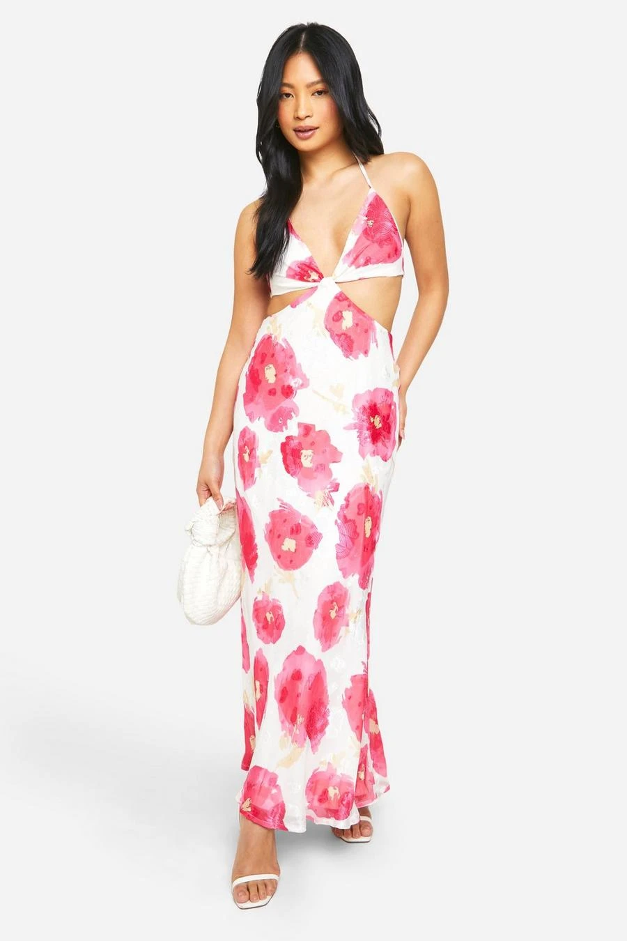 BOOHOO Petite Chiffon Jacquard Floral Cut Out Maxi Dress 3 BOOHOO Petite Chiffon Jacquard Floral Cut Out Maxi Dress - Image 3