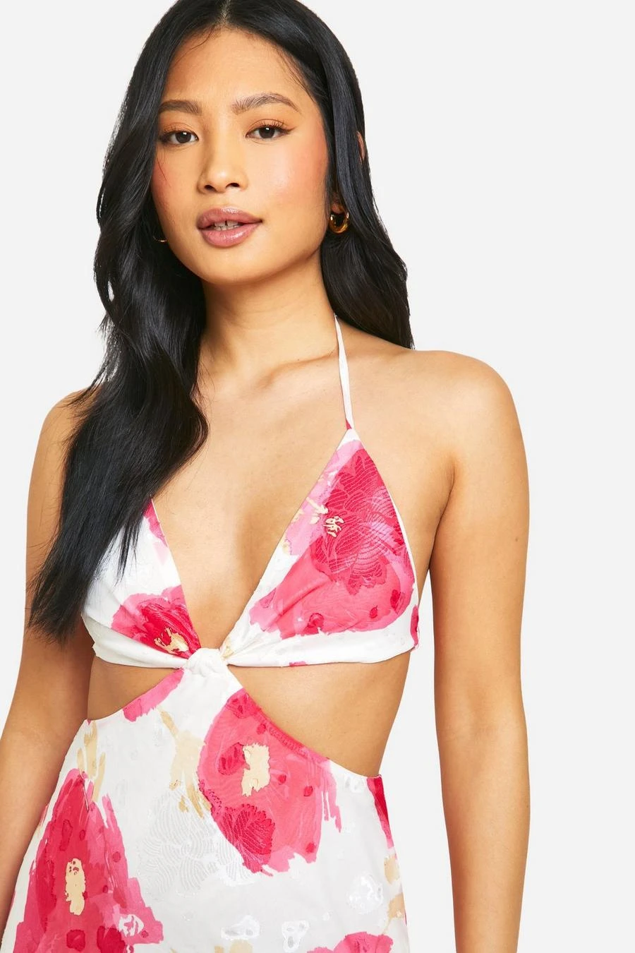 BOOHOO Petite Chiffon Jacquard Floral Cut Out Maxi Dress 4 BOOHOO Petite Chiffon Jacquard Floral Cut Out Maxi Dress - Image 4