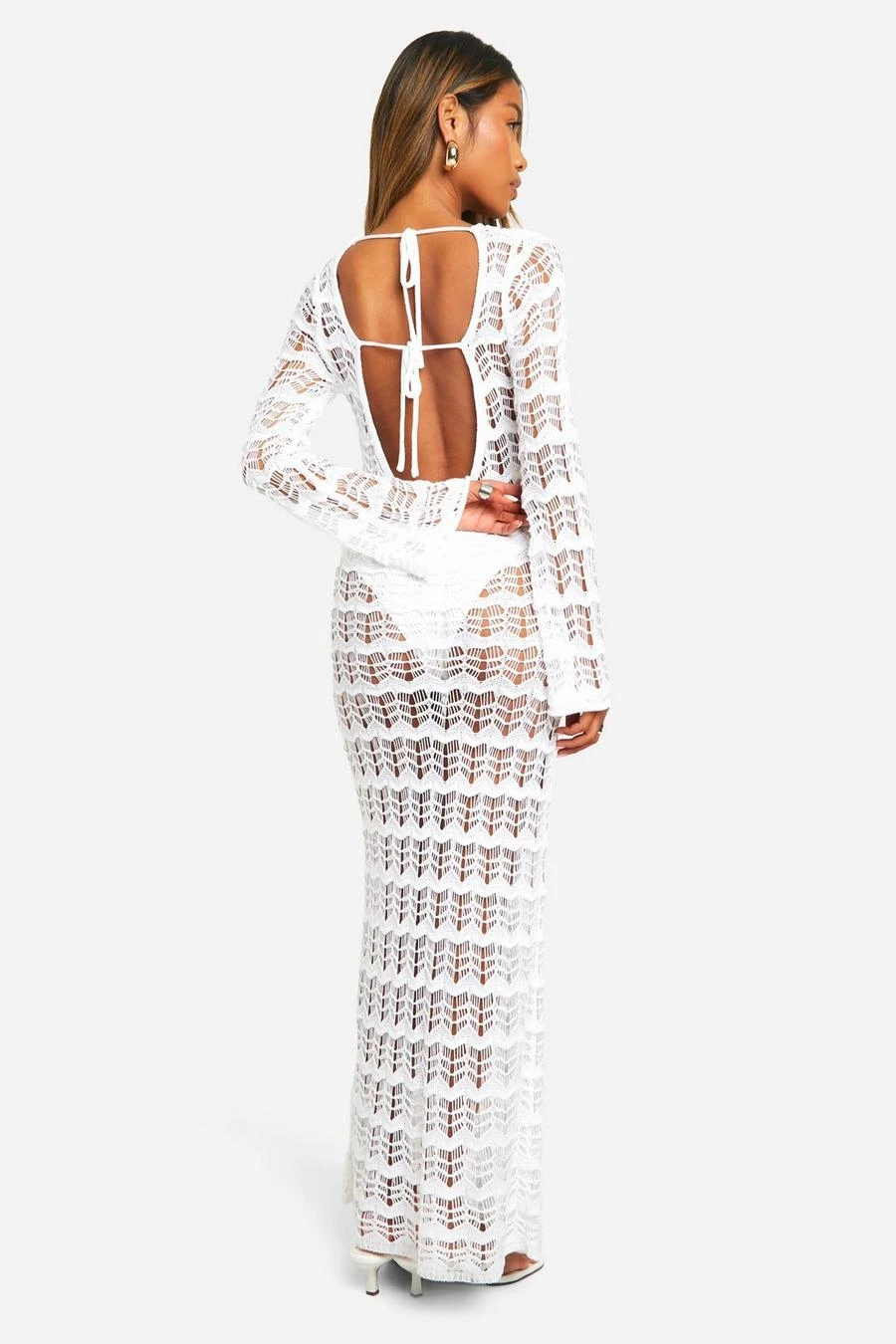BOOHOO Pointelle Lace Up Back Detail Knitted Maxi Dress 2 BOOHOO Pointelle Lace Up Back Detail Knitted Maxi Dress - Image 2