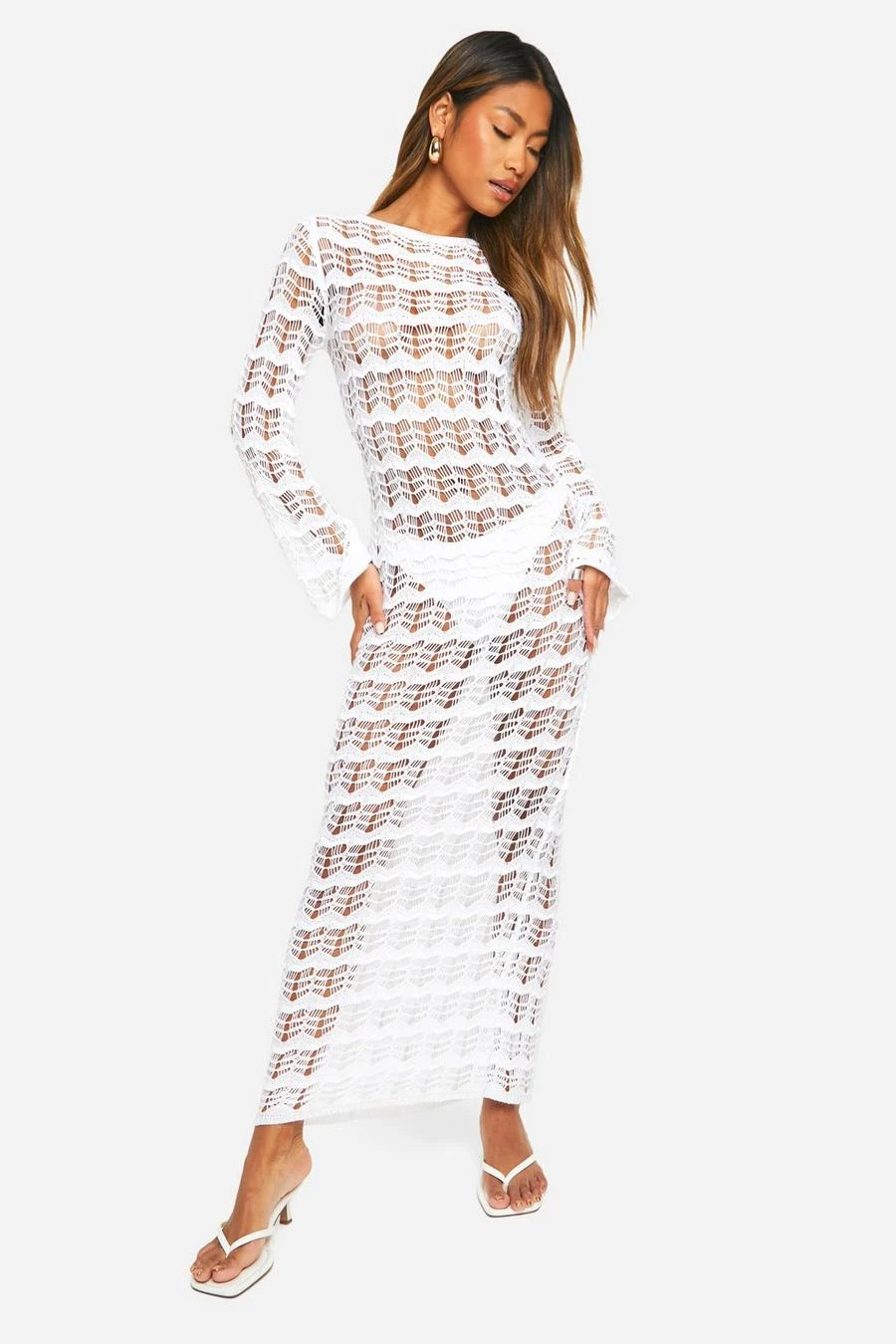 BOOHOO Pointelle Lace Up Back Detail Knitted Maxi Dress 3 BOOHOO Pointelle Lace Up Back Detail Knitted Maxi Dress - Image 3